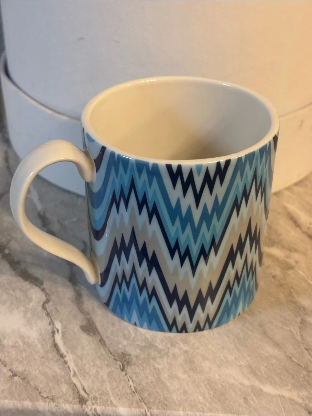 Jonathan Adler Blue Chevron Ceramic Coffee Mug